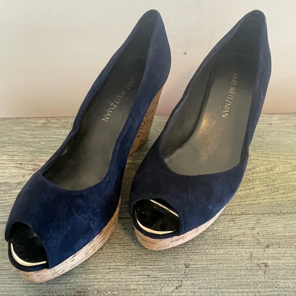 Stuart Weitzman Anna Suede Peep-toe Wedge